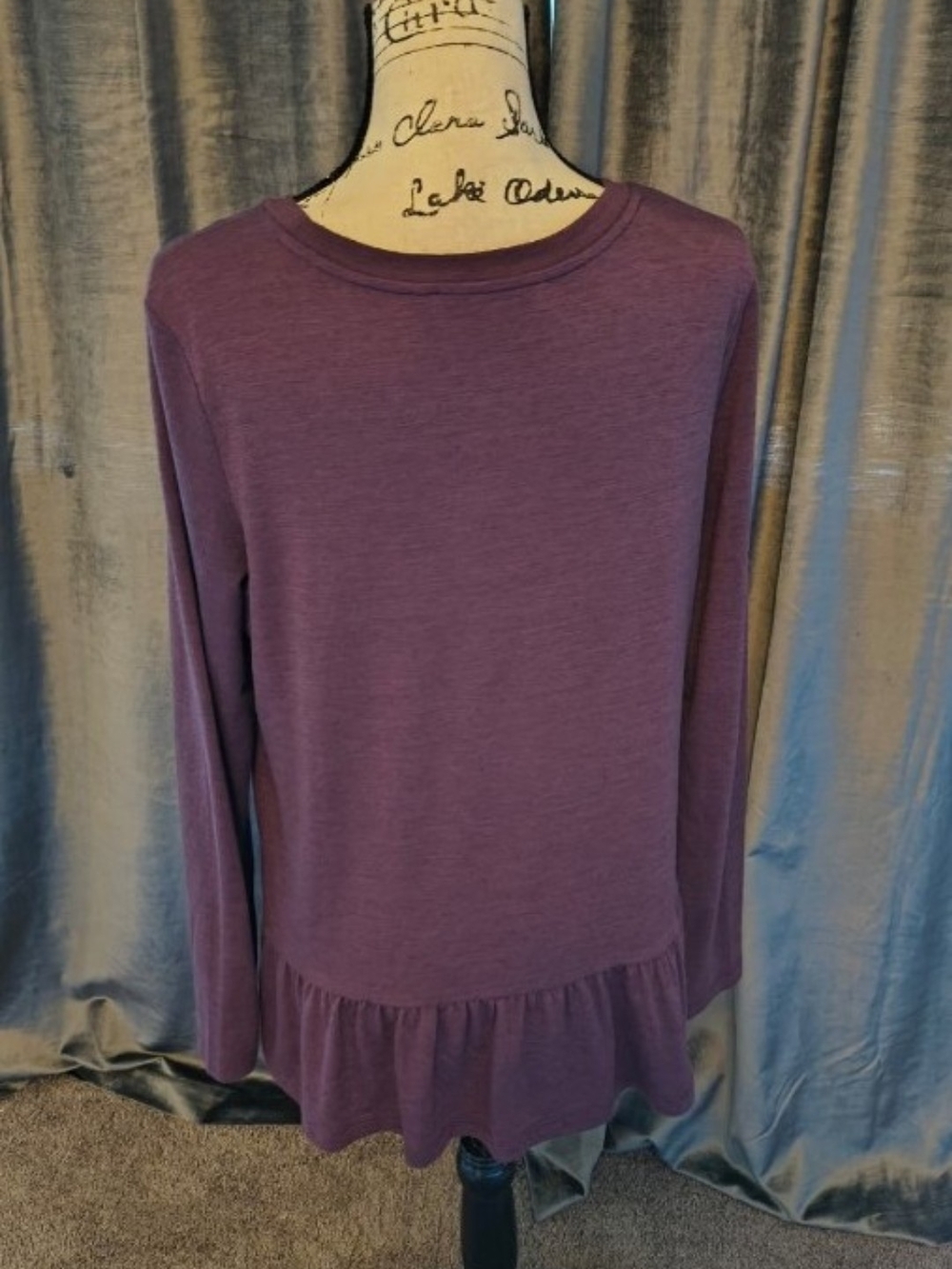 LOFT Long-Sleeve Ruffle Hem Top - Plum - Picture 2 of 4